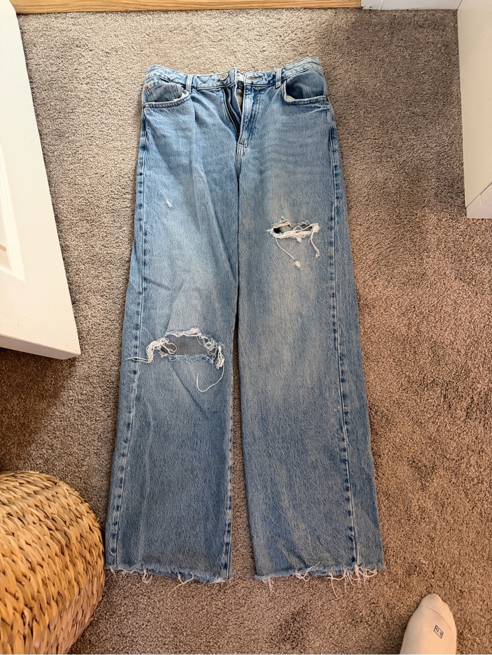 Garage Light Blue Distressed Wide-Leg Jeans